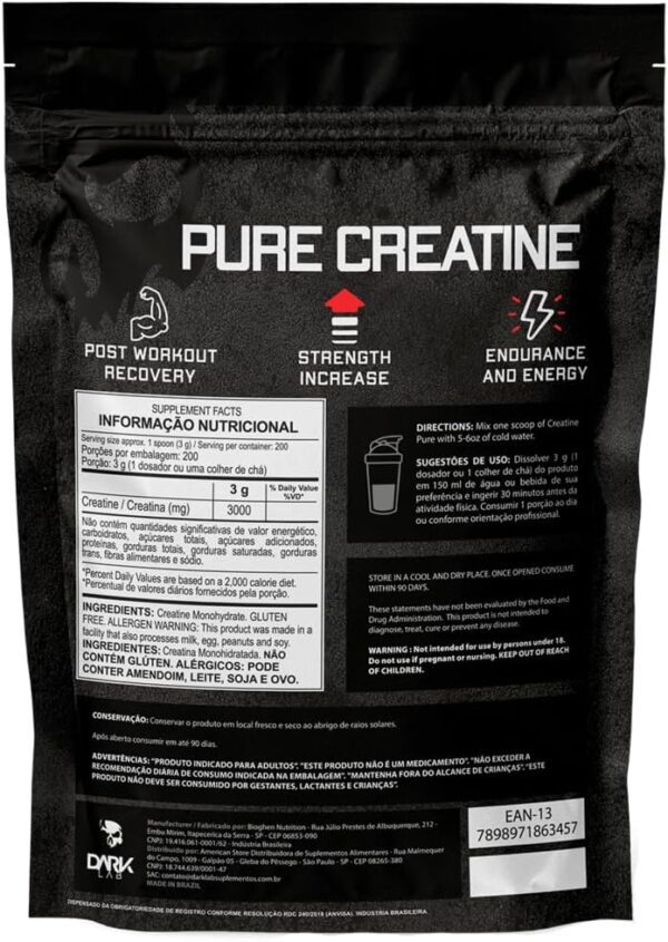 Creatina Pura Dark Lab 500g, Monohidratada - Natur Élégance