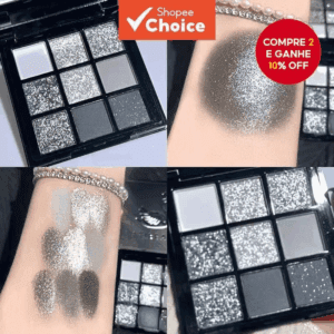 Paleta De Sombras Com Glitter De 9 , Metal Escuro , Punk , Olho Esfumaçado , Cinza , Preto , Frio , Maquiagem Feminina